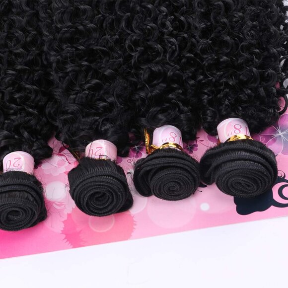 Kinky Curly Synthetic Hair Bundles 4 Pieces Natural Soft Sew In Extensions - Picture 5 of 8